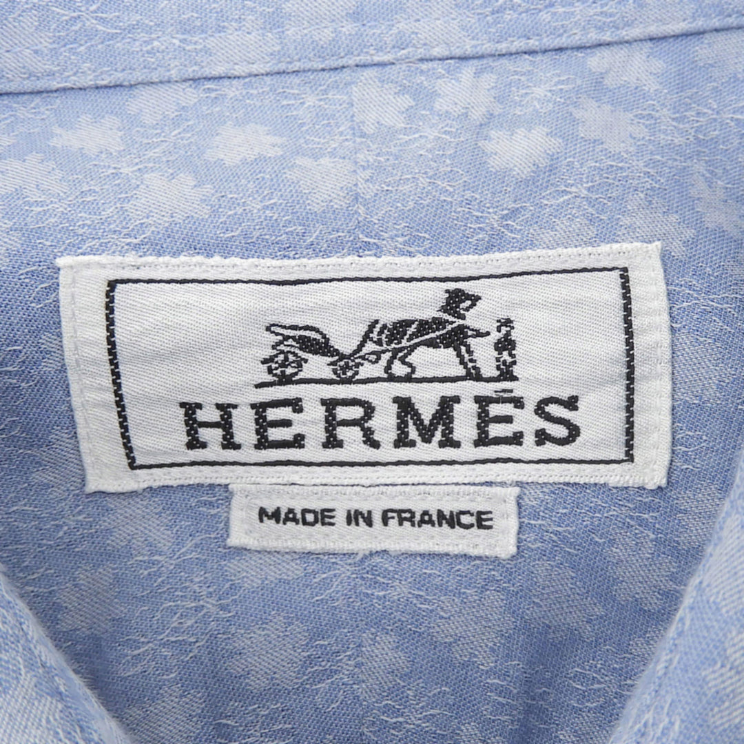 Great HERMES Long sleeve shirt Serie button total pattern Light blue cotton 42