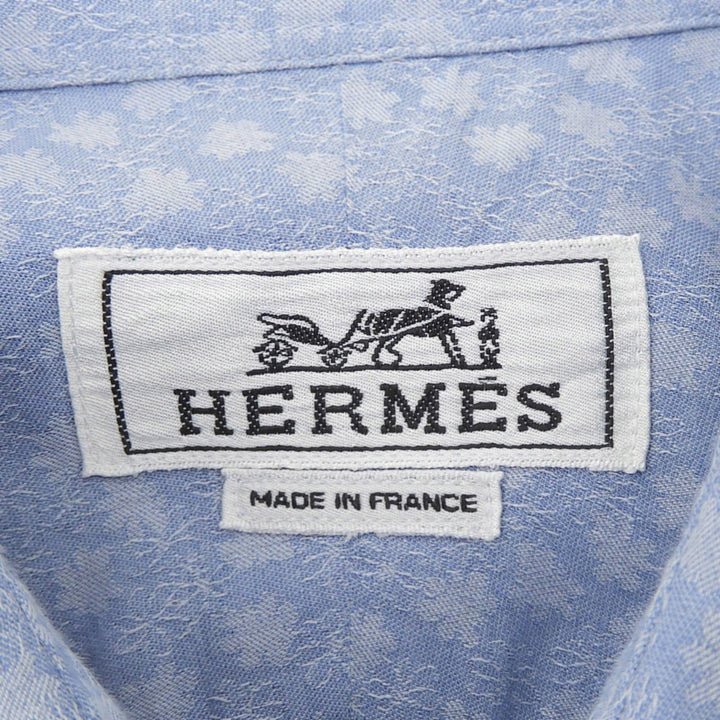 Great HERMES Long sleeve shirt Serie button total pattern Light blue cotton 42