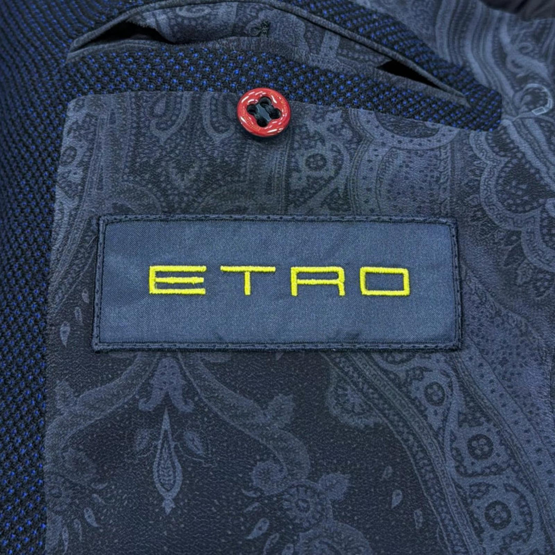 Great ETRO tailored jacket Paisley lining, single-breasted jacket Navy wool 52