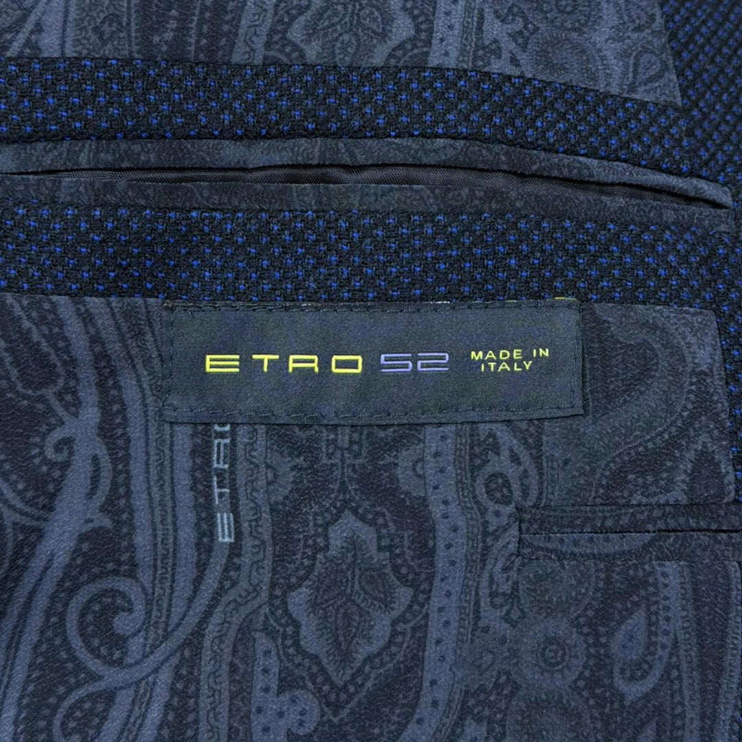 Great ETRO tailored jacket Paisley lining, single-breasted jacket Navy wool 52