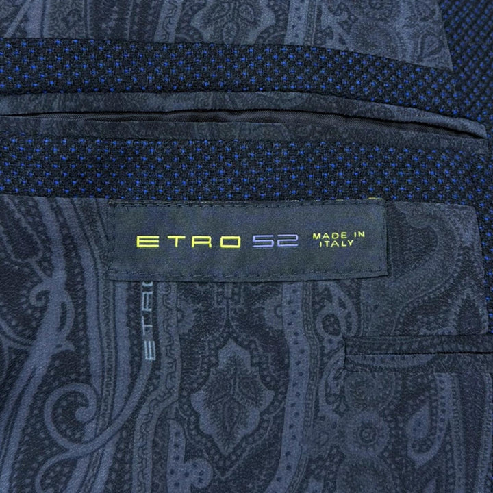 Great ETRO tailored jacket Paisley lining, single-breasted jacket Navy wool 52