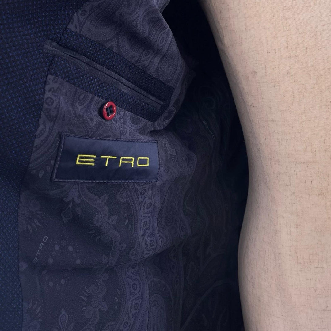 Great ETRO tailored jacket Paisley lining, single-breasted jacket Navy wool 52