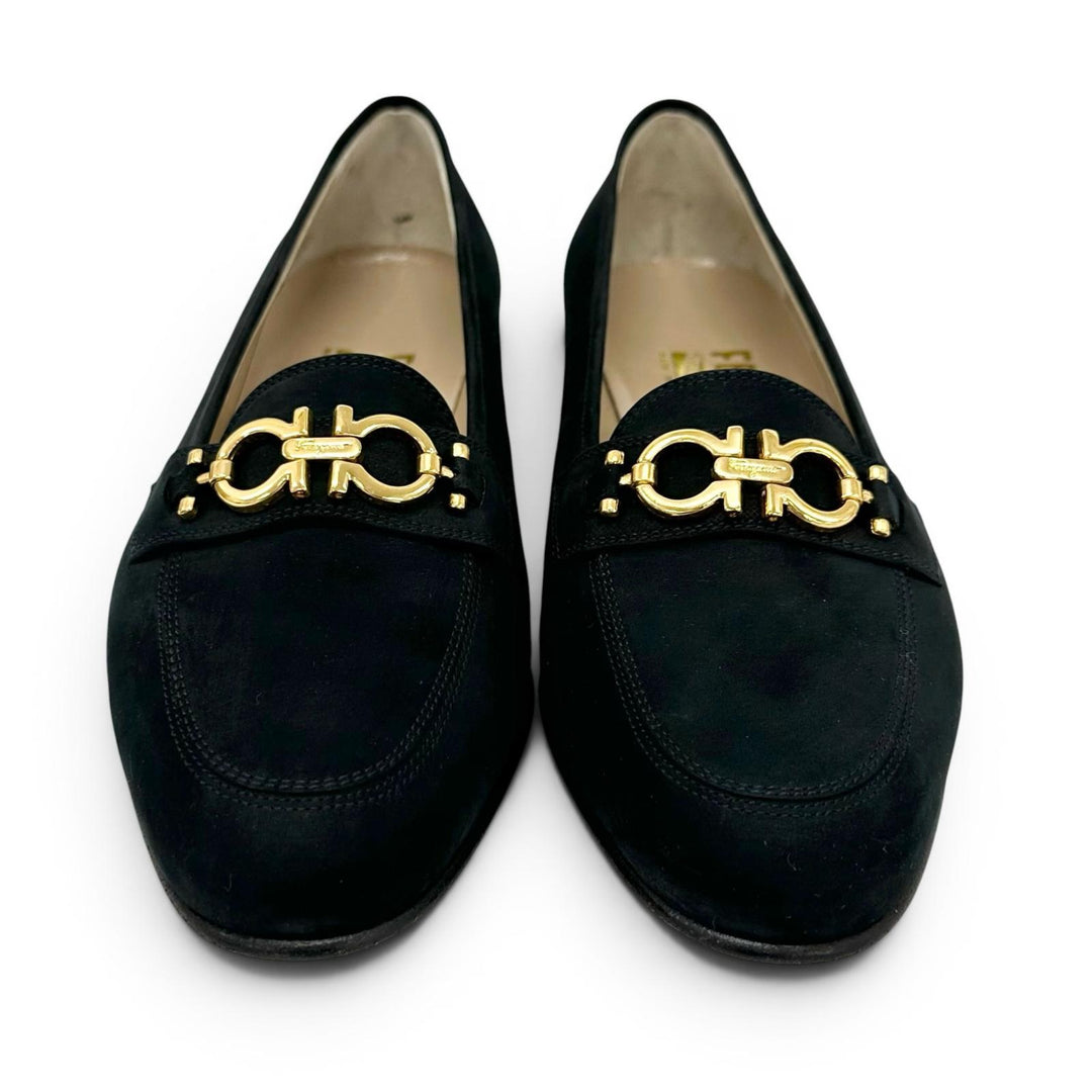 Pristine Salvatore Ferragamo pumps BABS Double Gancini Dark navy Suede leather
