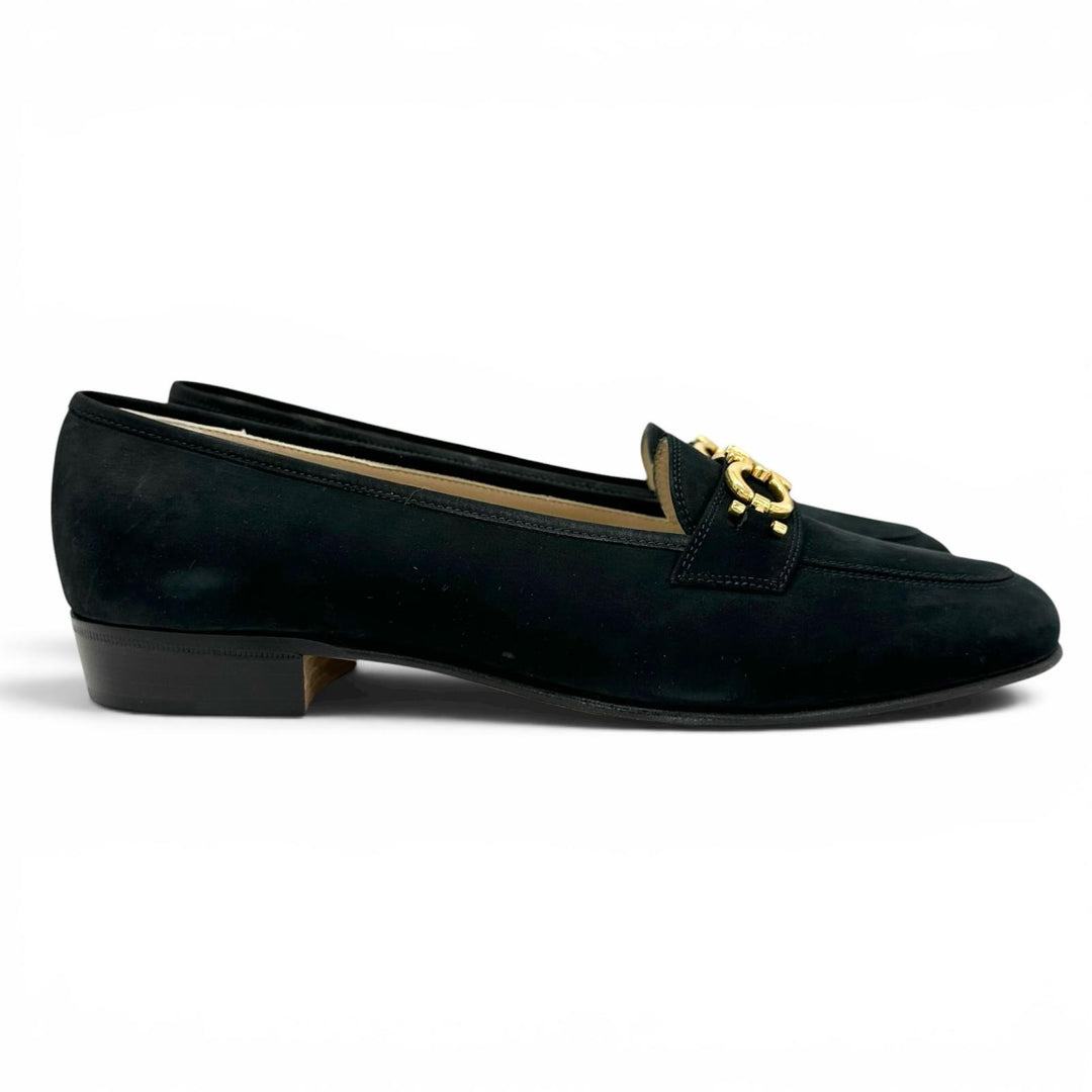 Pristine Salvatore Ferragamo pumps BABS Double Gancini Dark navy Suede leather