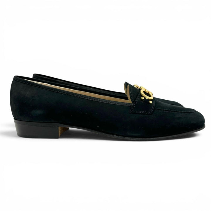 Pristine Salvatore Ferragamo pumps BABS Double Gancini Dark navy Suede leather