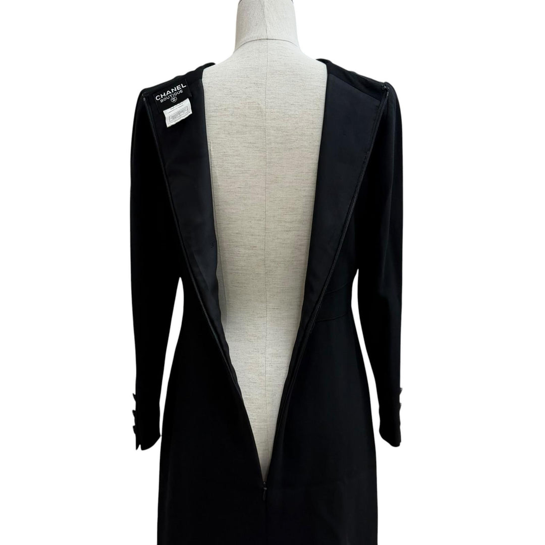 Excellent CHANEL one piece black wool Women 36 97A P09227