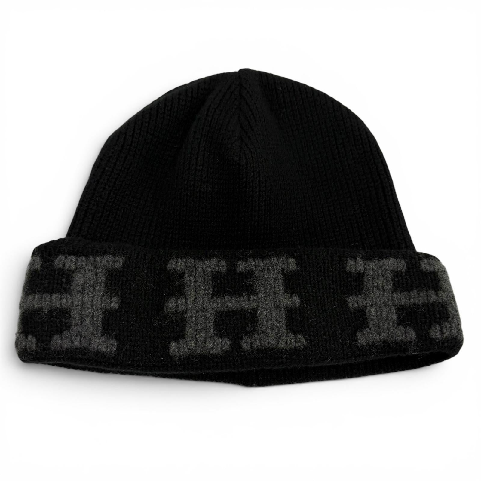 Great HERMES Knit cap Margiela era H logo knit hat black cashmere