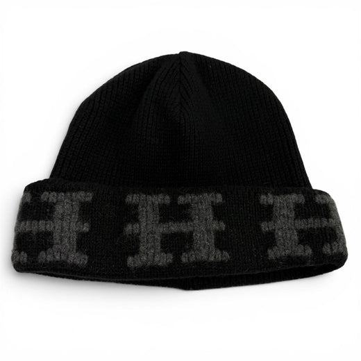 Great HERMES Knit cap Margiela era H logo knit hat black cashmere Women XL