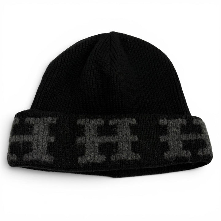 Great HERMES Knit cap Margiela era H logo knit hat black cashmere Women XL