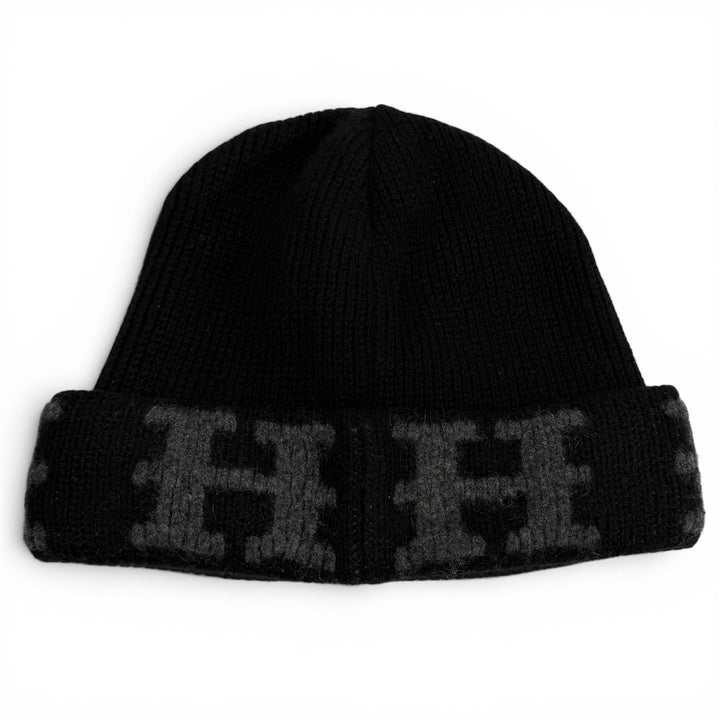 Great HERMES Knit cap Margiela era H logo knit hat black cashmere Women XL