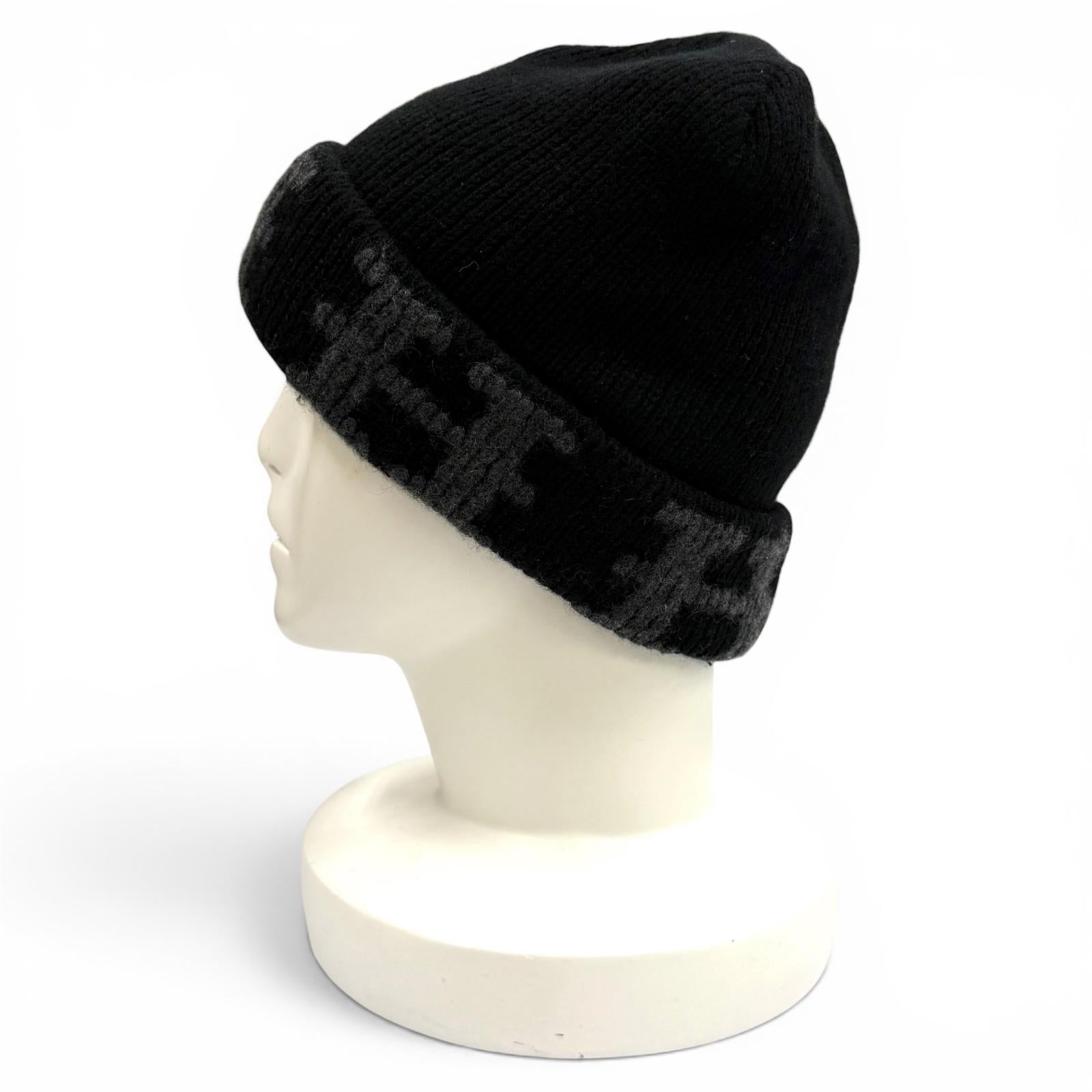Great HERMES Knit cap Margiela era H logo knit hat black cashmere