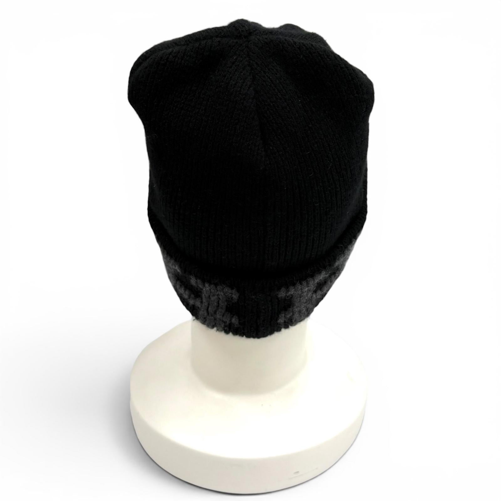Great HERMES Knit cap Margiela era H logo knit hat black cashmere
