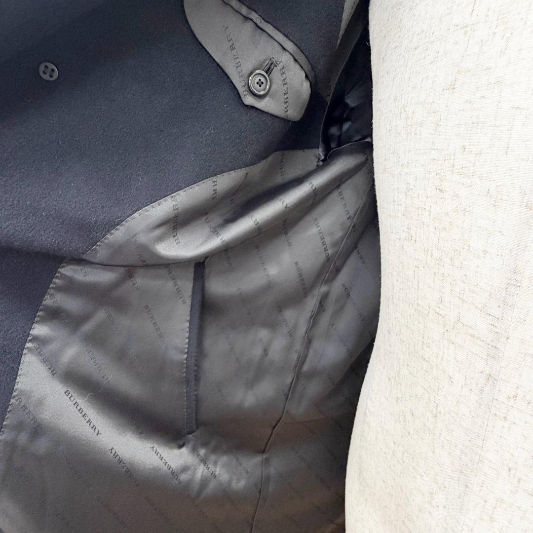 Great BURBERRY LONDON coat Logo button Dark navy cashmere mens