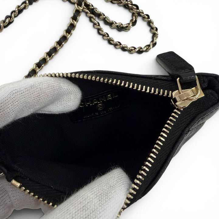 Pristine CHANEL Shoulder Bag COCO Mark Pouch with Leather Trim and Mesh AP4572