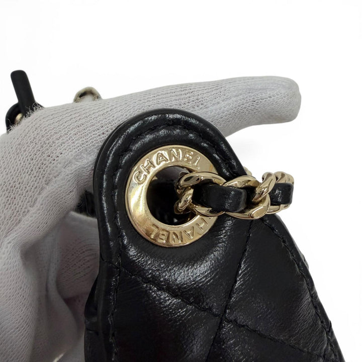 Pristine CHANEL Shoulder Bag COCO Mark Pouch with Leather Trim and Mesh AP4572