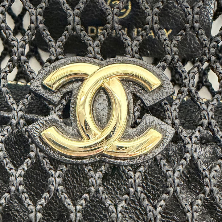Pristine CHANEL Shoulder Bag COCO Mark Pouch with Leather Trim and Mesh AP4572