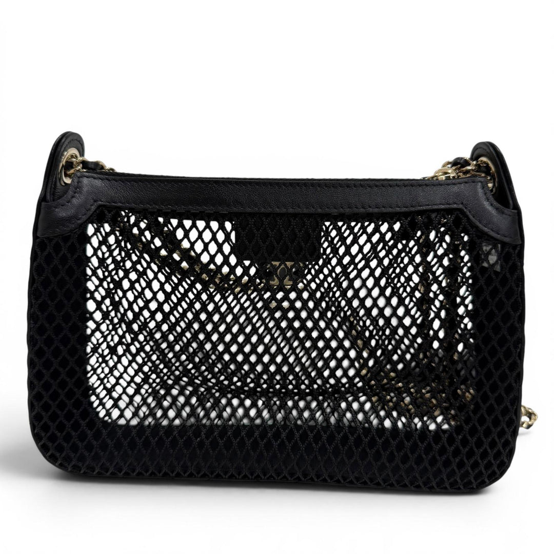 Pristine CHANEL Shoulder Bag COCO Mark Pouch with Leather Trim and Mesh AP4572
