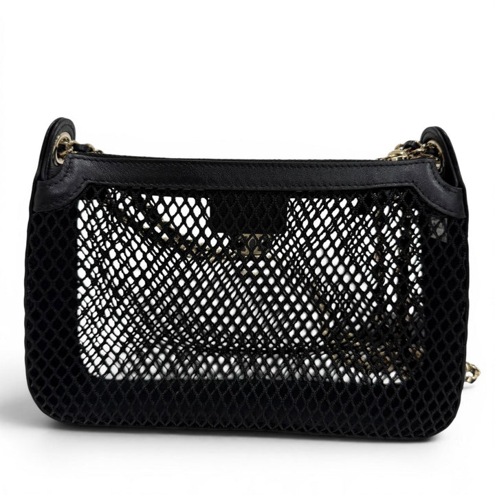 Pristine CHANEL Shoulder Bag COCO Mark Pouch with Leather Trim and Mesh AP4572