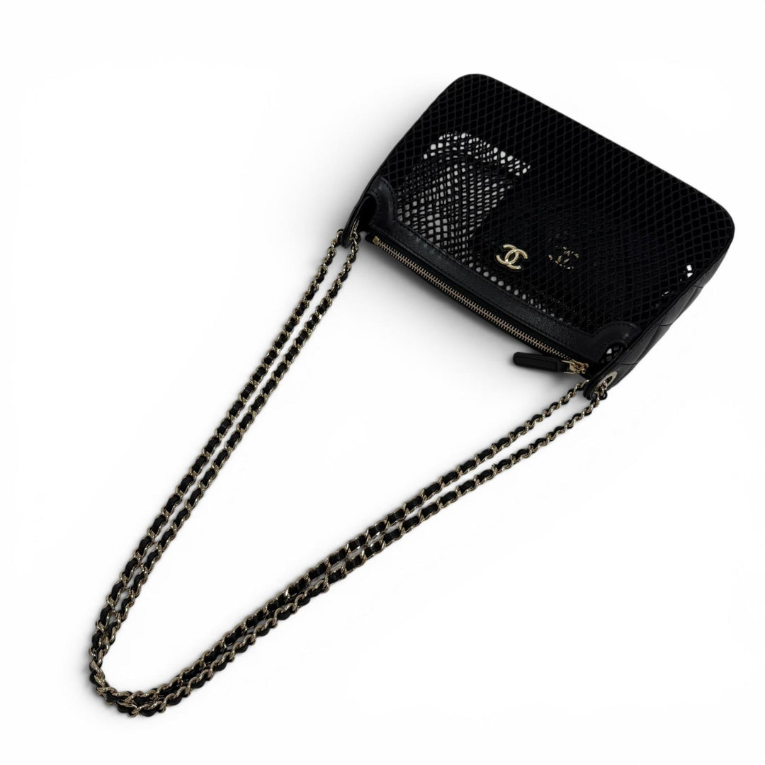 Pristine CHANEL Shoulder Bag COCO Mark Pouch with Leather Trim and Mesh AP4572