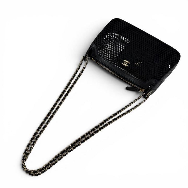 Pristine CHANEL Shoulder Bag COCO Mark Pouch with Leather Trim and Mesh AP4572