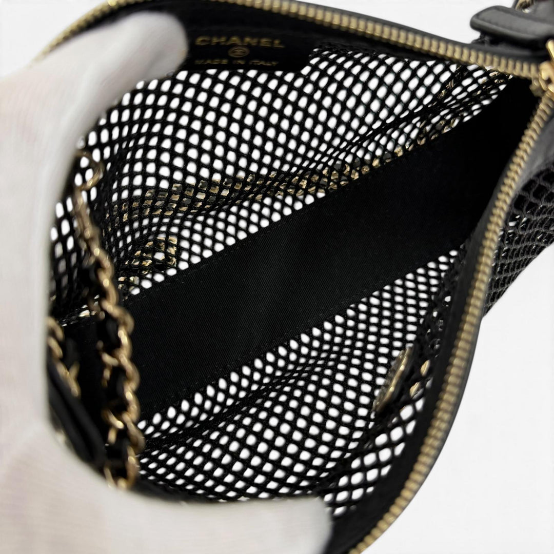 Pristine CHANEL Shoulder Bag COCO Mark Pouch with Leather Trim and Mesh AP4572