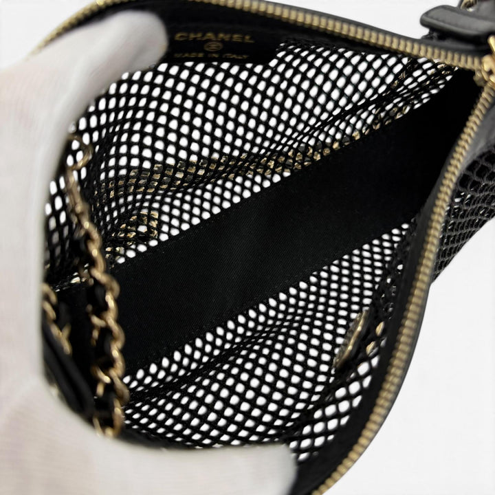 Pristine CHANEL Shoulder Bag COCO Mark Pouch with Leather Trim and Mesh AP4572
