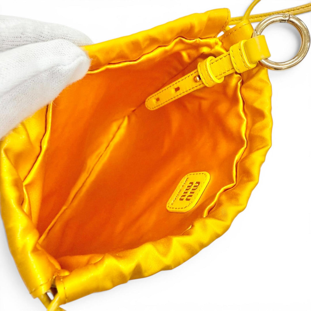 Excellent MIUMIU Duchess Drawstring Pouch, Satin Silk Mini Bag 5NG010