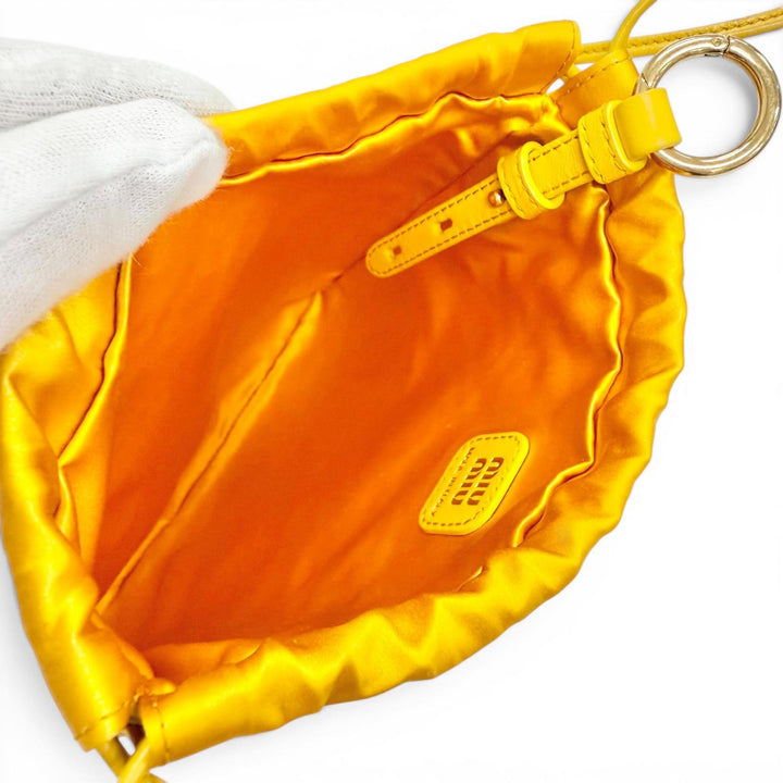 Excellent MIUMIU Duchess Drawstring Pouch, Satin Silk Mini Bag 5NG010