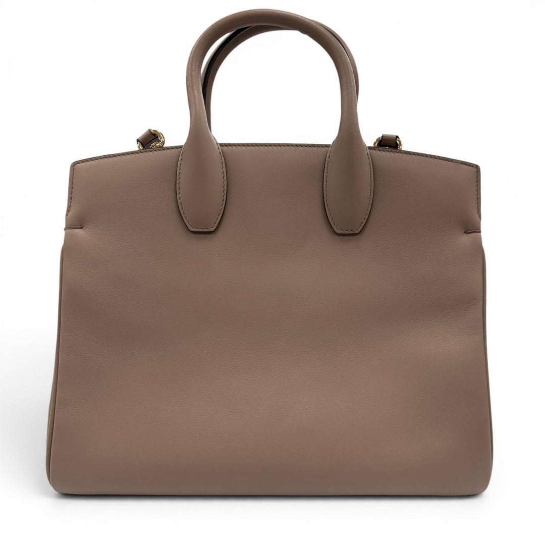 Excellent Salvatore Ferragamo Handbag Studio Gancini Soft Leather 2-Way Brown
