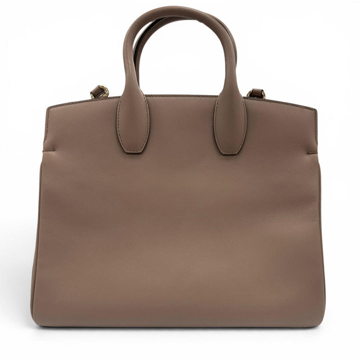 Excellent Salvatore Ferragamo Handbag Studio Gancini Soft Leather 2-Way Brown