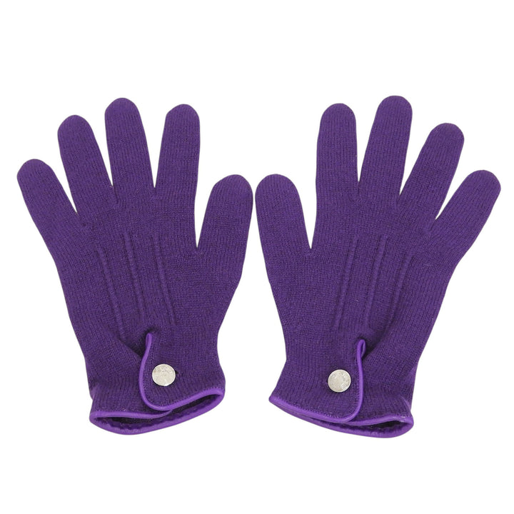 HERMES gloves Crude Cell Serie Button Knit Gloves purple cashmere Women M