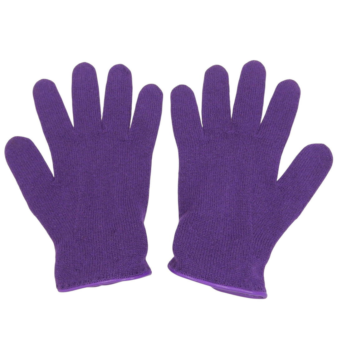HERMES gloves Crude Cell Serie Button Knit Gloves purple cashmere Women M