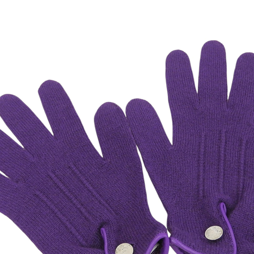 HERMES gloves Crude Cell Serie Button Knit Gloves purple cashmere Women M