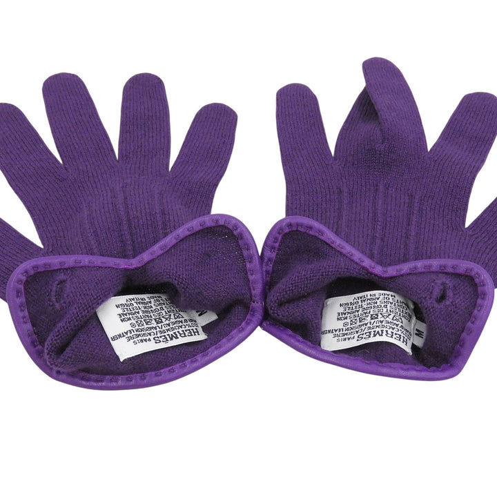 HERMES gloves Crude Cell Serie Button Knit Gloves purple cashmere Women M