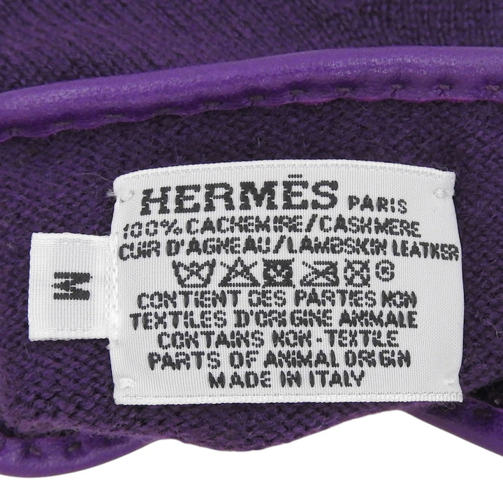 HERMES gloves Crude Cell Serie Button Knit Gloves purple cashmere Women M