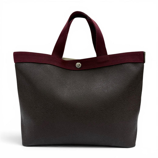 Great Herve Chapelier Tote Bag Coated Canvas Brown leather Women 704Gold Plated