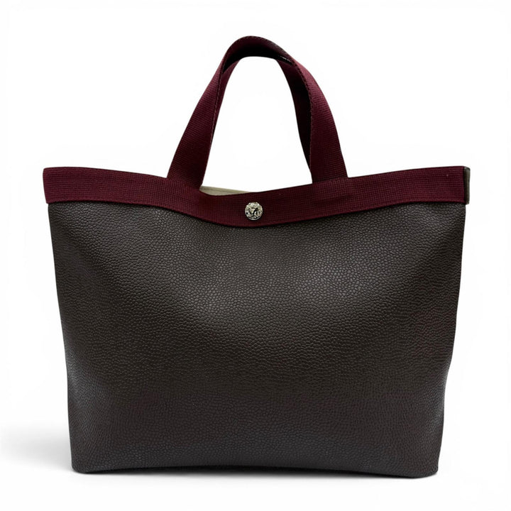 Great Herve Chapelier Tote Bag Coated Canvas Brown leather Women 704Gold Plated