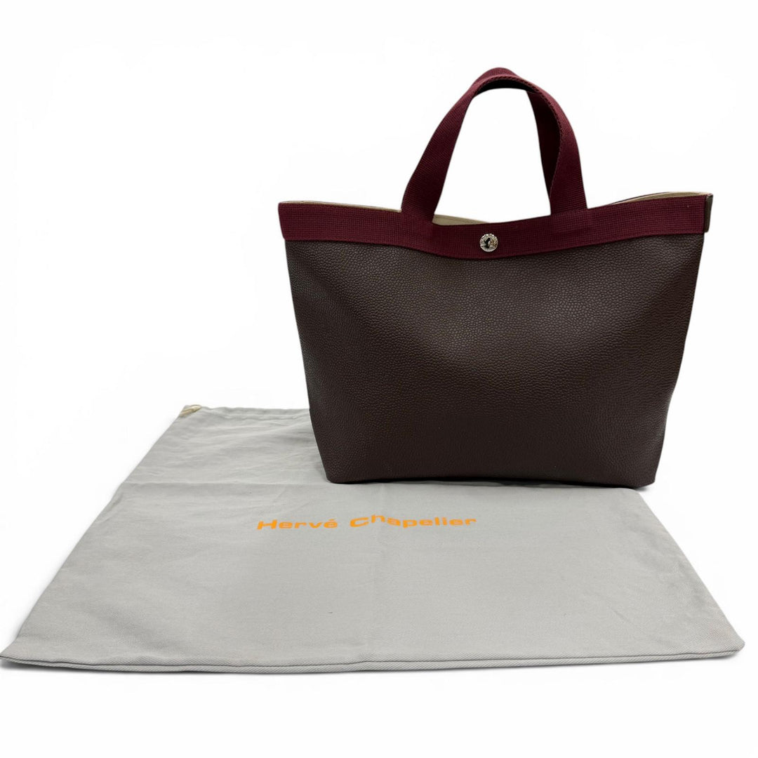 Great Herve Chapelier Tote Bag Coated Canvas Brown leather Women 704Gold Plated