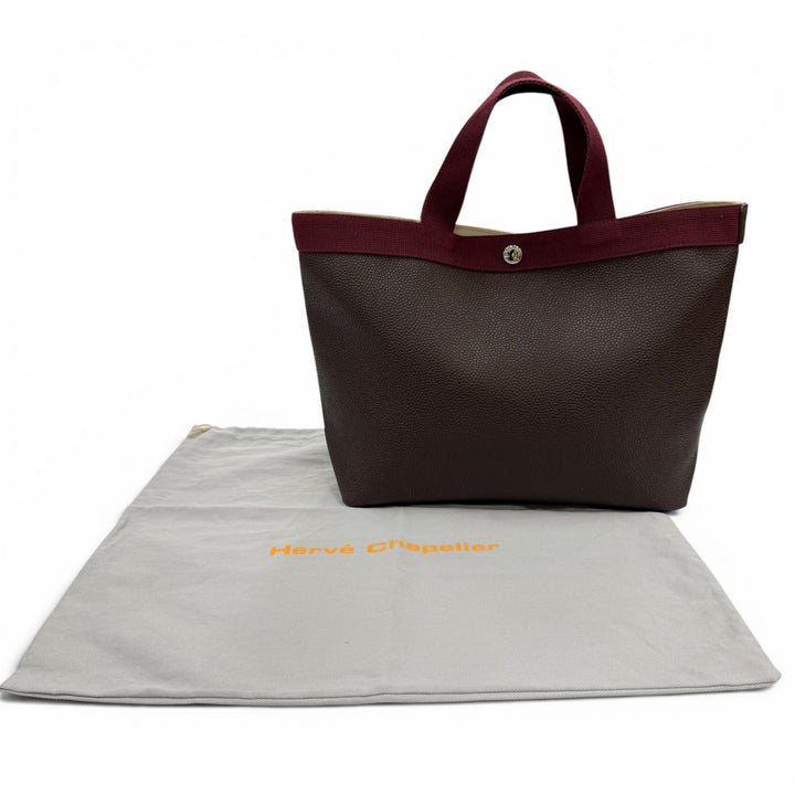 Great Herve Chapelier Tote Bag Coated Canvas Brown leather Women 704Gold Plated