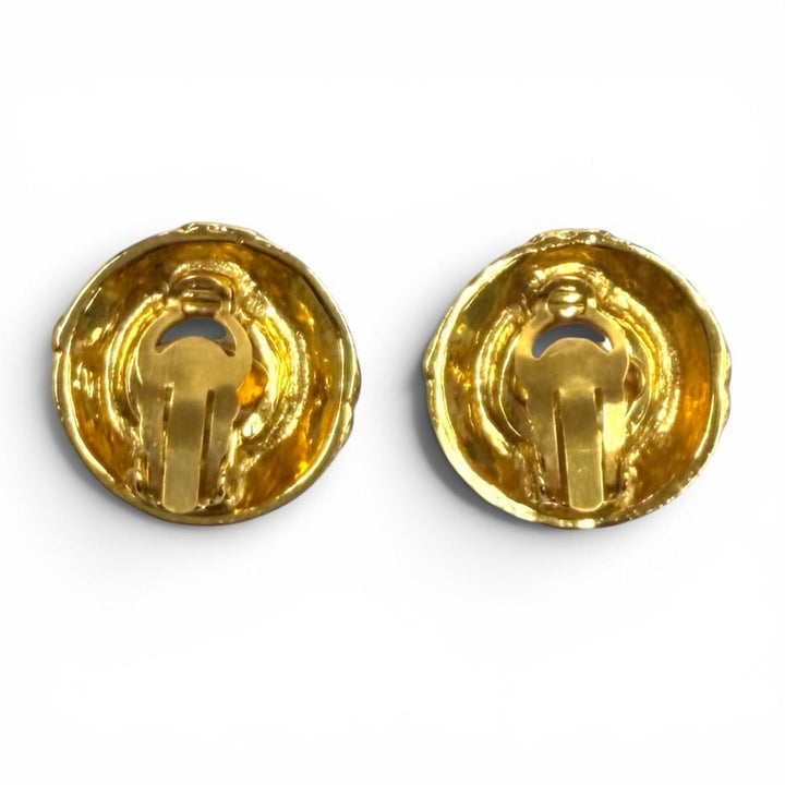 Excellent CHANEL Earring Faux Pearl COCO Mark gold Women 93A