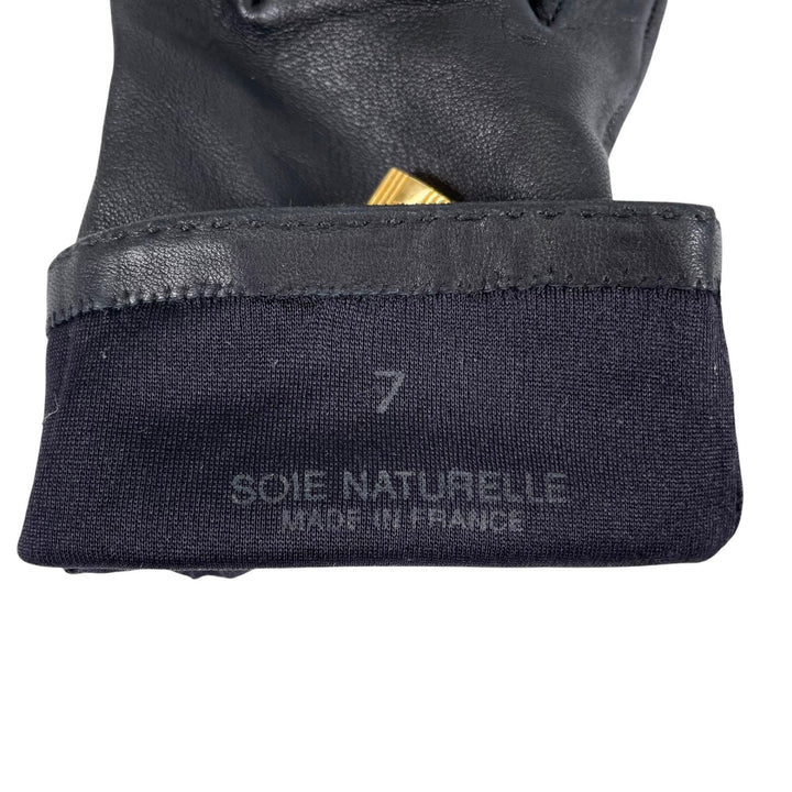 Great HERMES gloves Soya Kelly Leather Gloves black Anjou Glacé Women 7