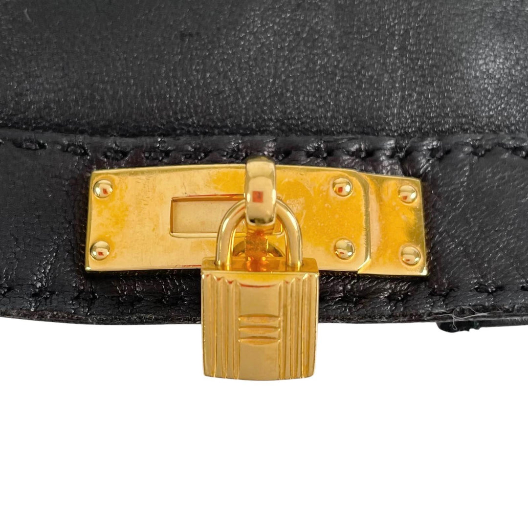 Great HERMES gloves Soya Kelly Leather Gloves black Anjou Glacé Women 7