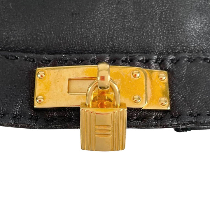 Great HERMES gloves Soya Kelly Leather Gloves black Anjou Glacé Women 7
