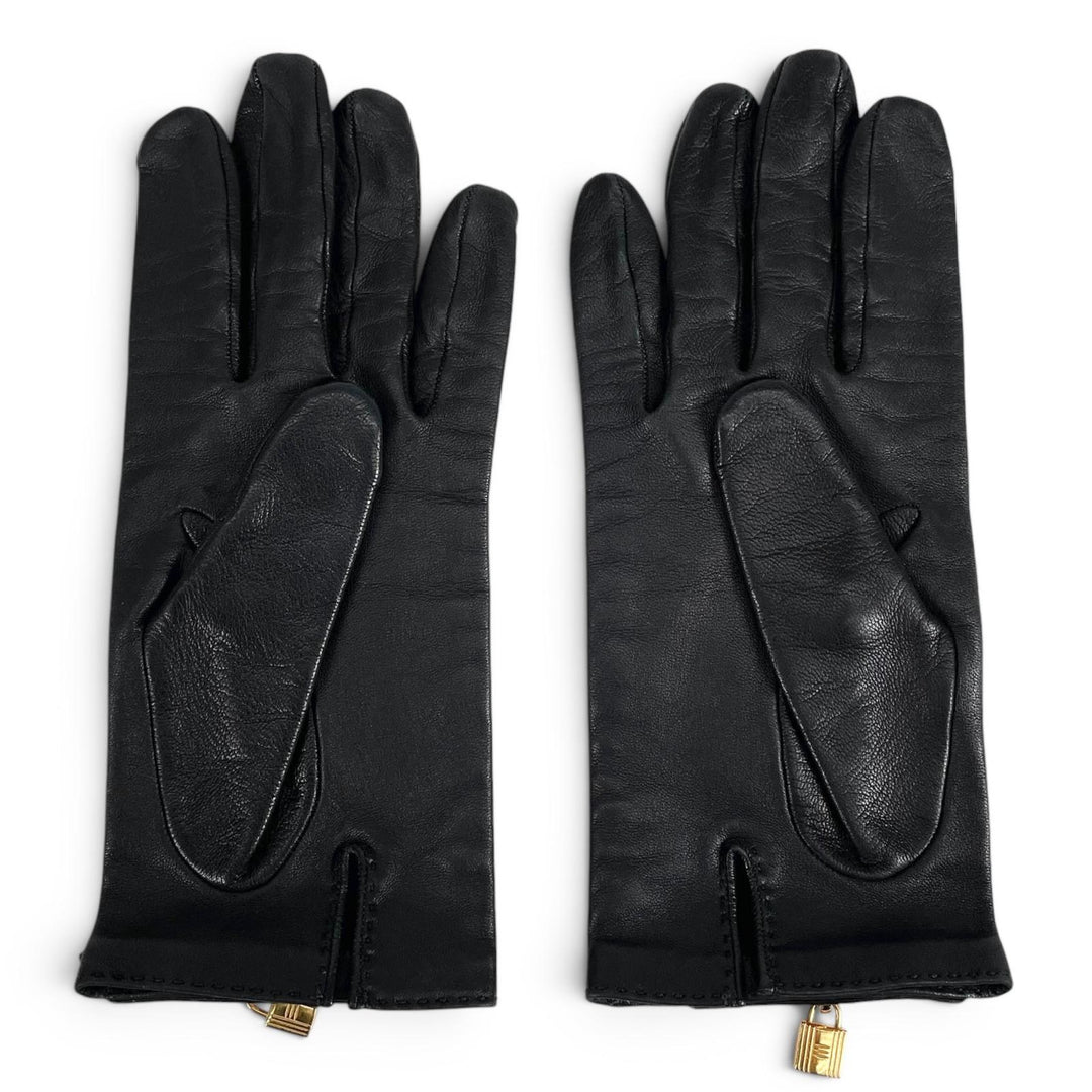 Great HERMES gloves Soya Kelly Leather Gloves black Anjou Glacé Women 7