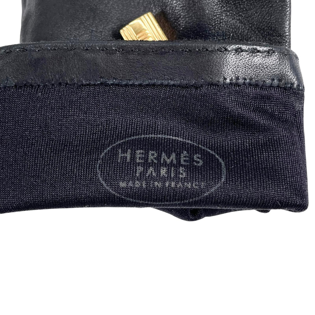 Great HERMES gloves Soya Kelly Leather Gloves black Anjou Glacé Women 7