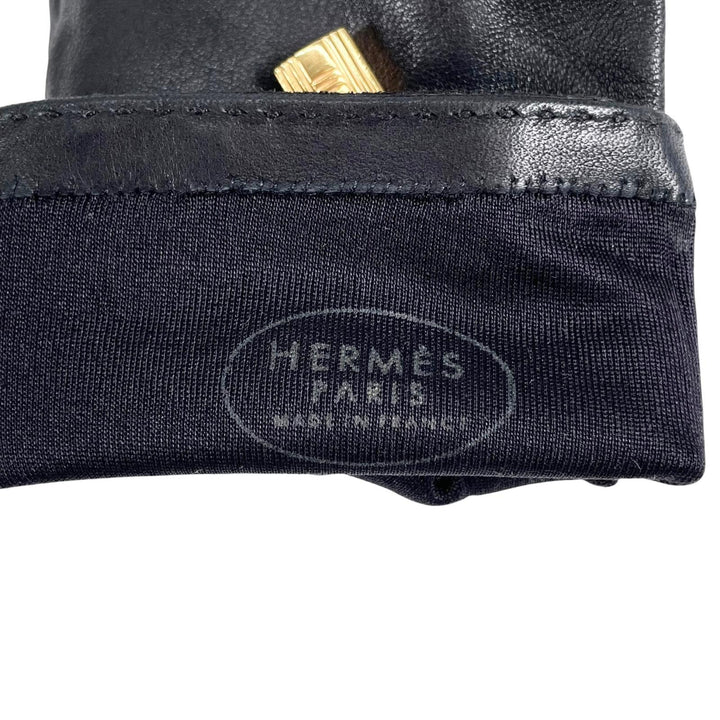 Great HERMES gloves Soya Kelly Leather Gloves black Anjou Glacé Women 7