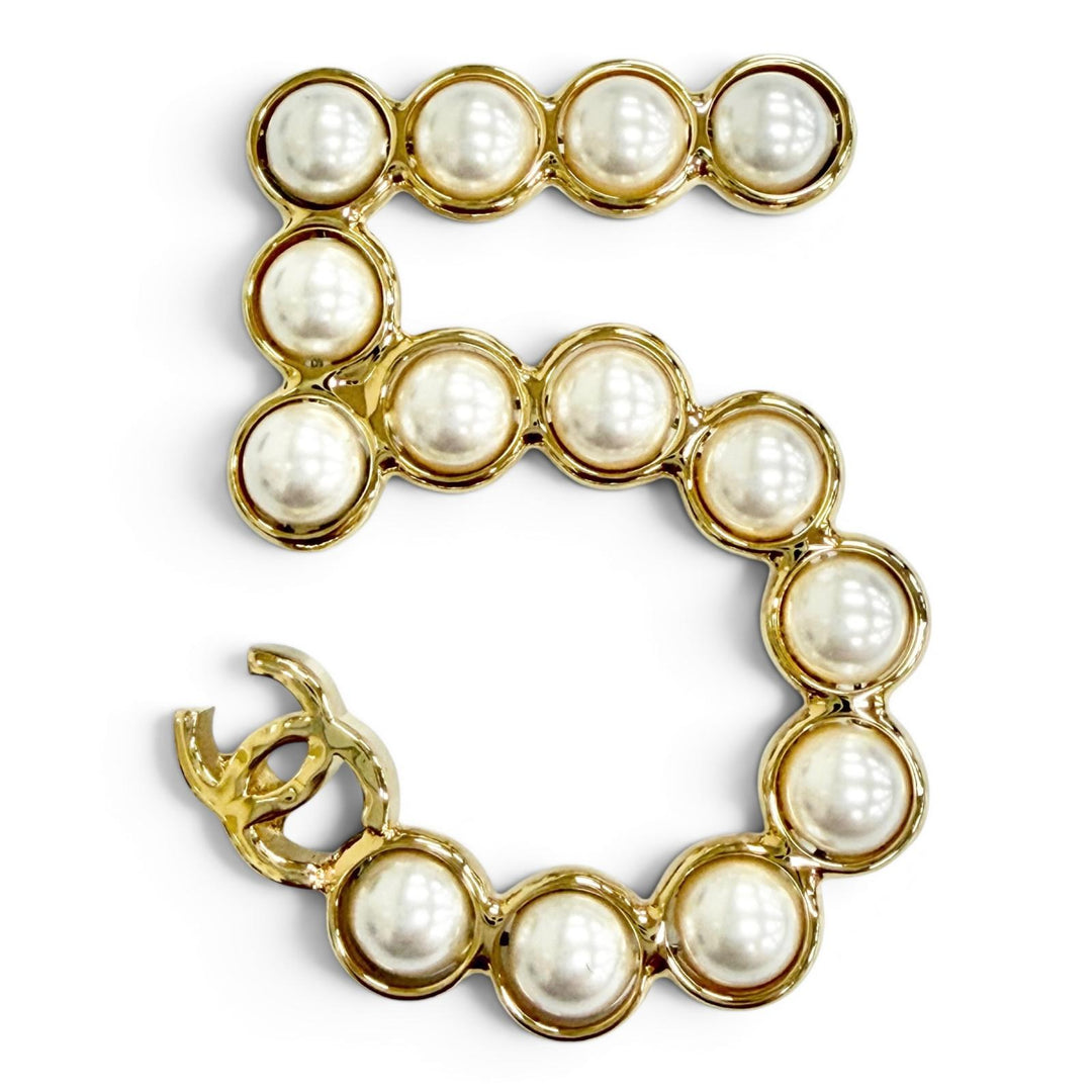 Excellent CHANEL Brooch COCO Mark NO.5 Pearl Brooch gold Women 24S