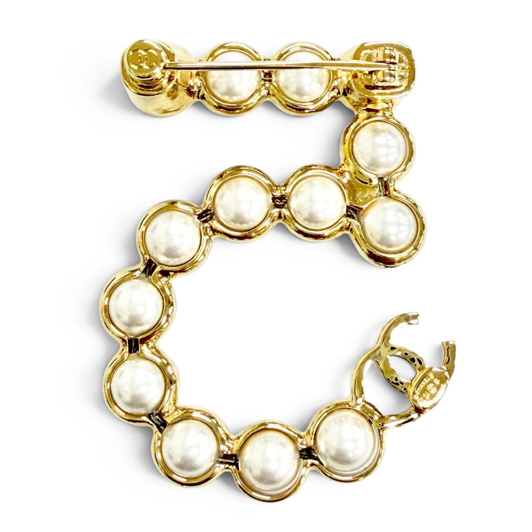 Excellent CHANEL Brooch COCO Mark NO.5 Pearl Brooch gold Women 24S