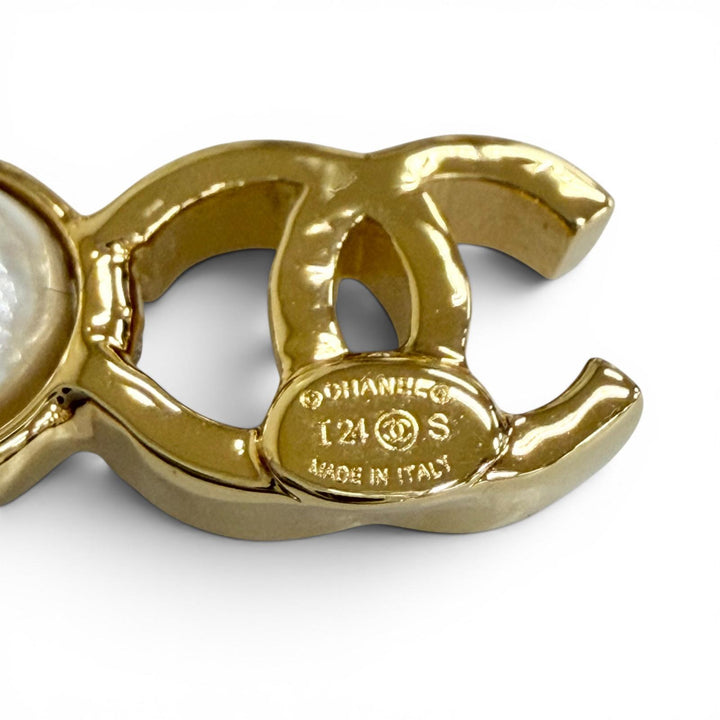 Excellent CHANEL Brooch COCO Mark NO.5 Pearl Brooch gold Women 24S