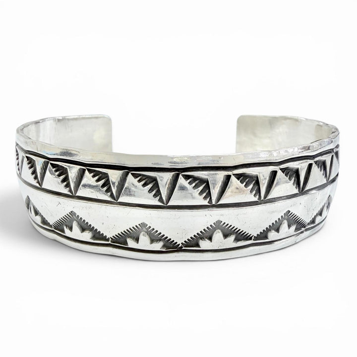 Great Navajo Stampwork Sunburst Mountain Pattern Bangle Bracelet Silver 925